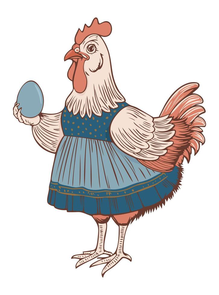 Cute hen with Easter egg. Happy Easter. isolated illustration vector