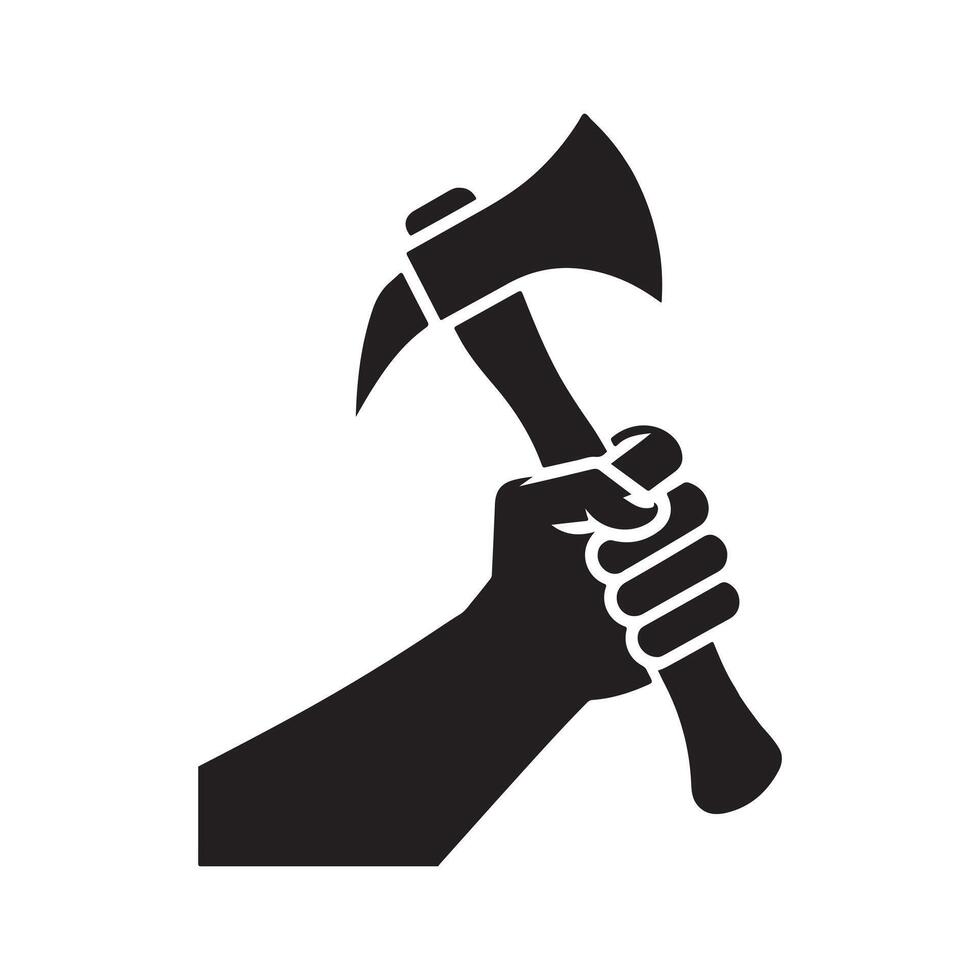 Black axe icon with hand . vector