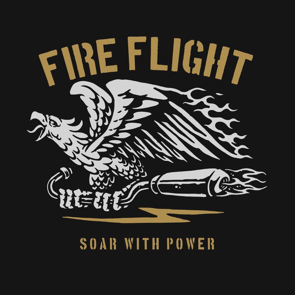 Vintage-inspired logo featuring a bold eagle with flaming wings and a motorcycle exhaust motif, perfect for branding motorcycle clubs and custom merchandise. vector