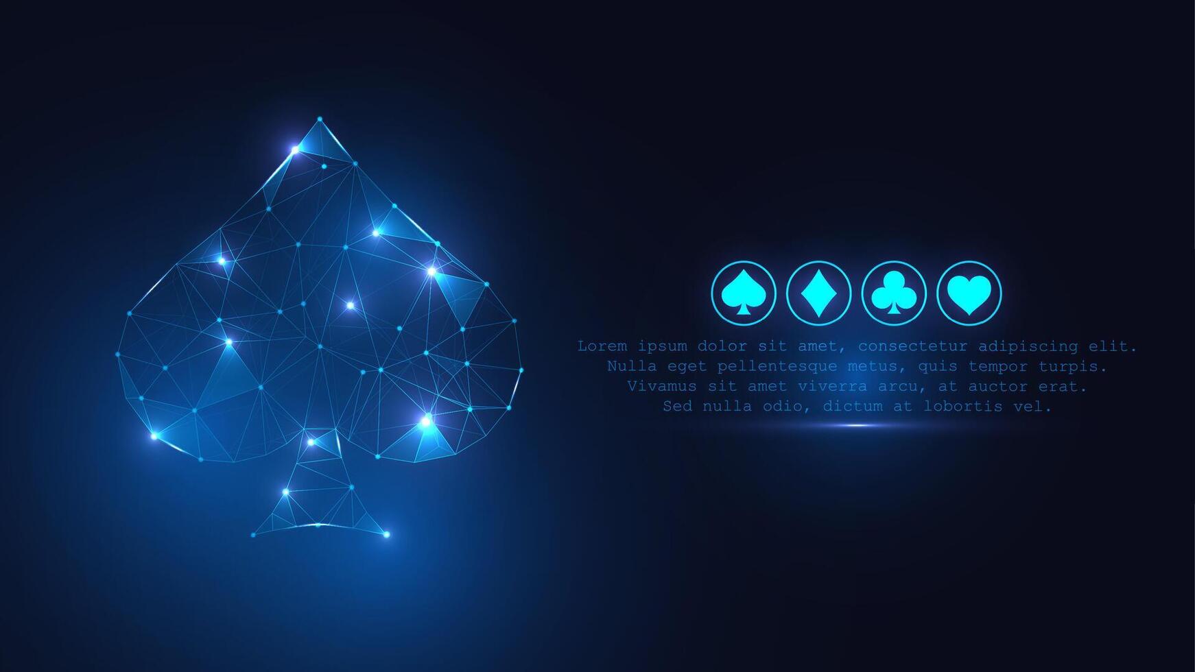 Poker and Casino concept banner with copy space on dark blue background. Futuristic glow sign spades suit deck of cards. vector