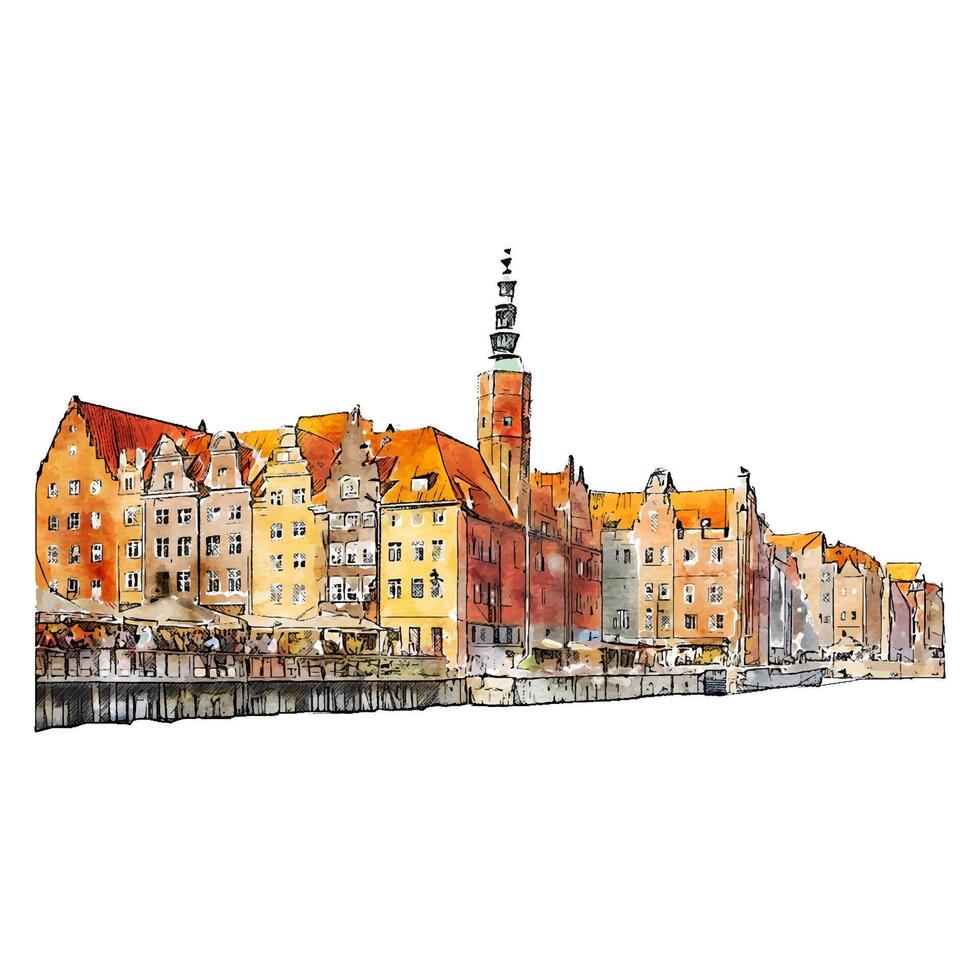 Gdansk poland watercolor hand drawn illustration isolated on white background vector