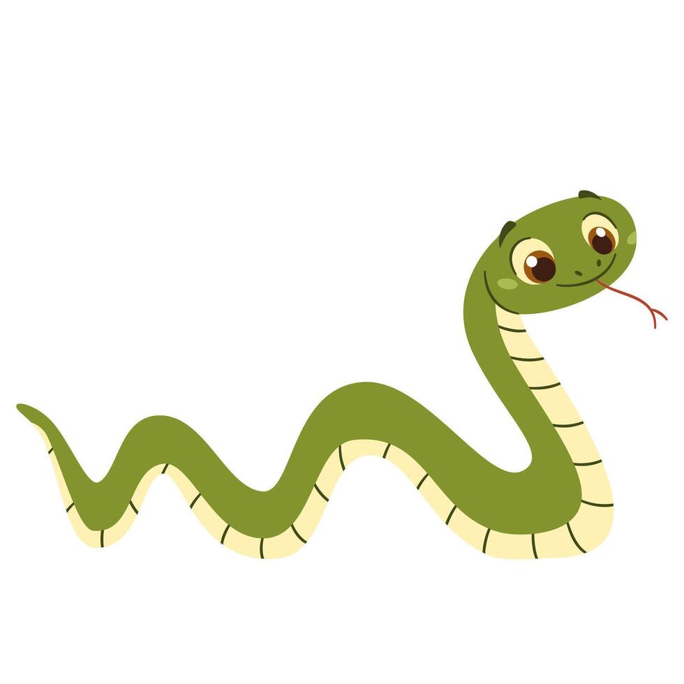 Flat illustration in a simple children's style. Cute kind snake on white background vector