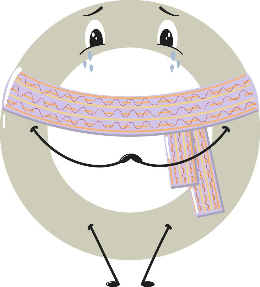 Cartoon style number 0 with an expressive face, wearing a cozy scarf. vector