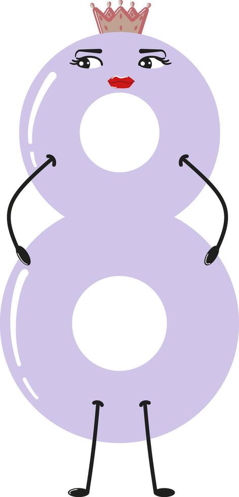 Confident number 8 wearing a crown and standing with hands on hips. vector