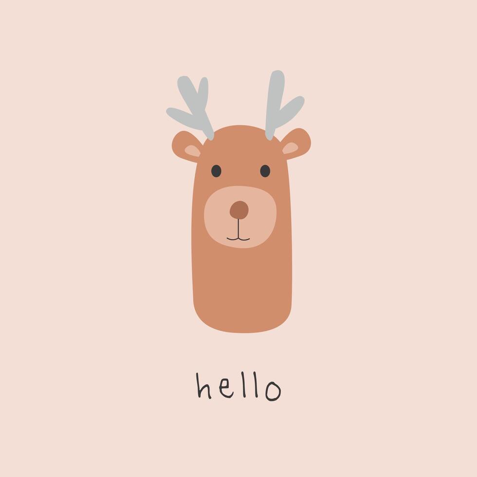 deer character in scandinavian style. Boho postcard with lettering quote Hello. Print for posters nursery, t-shirt design illustration vector