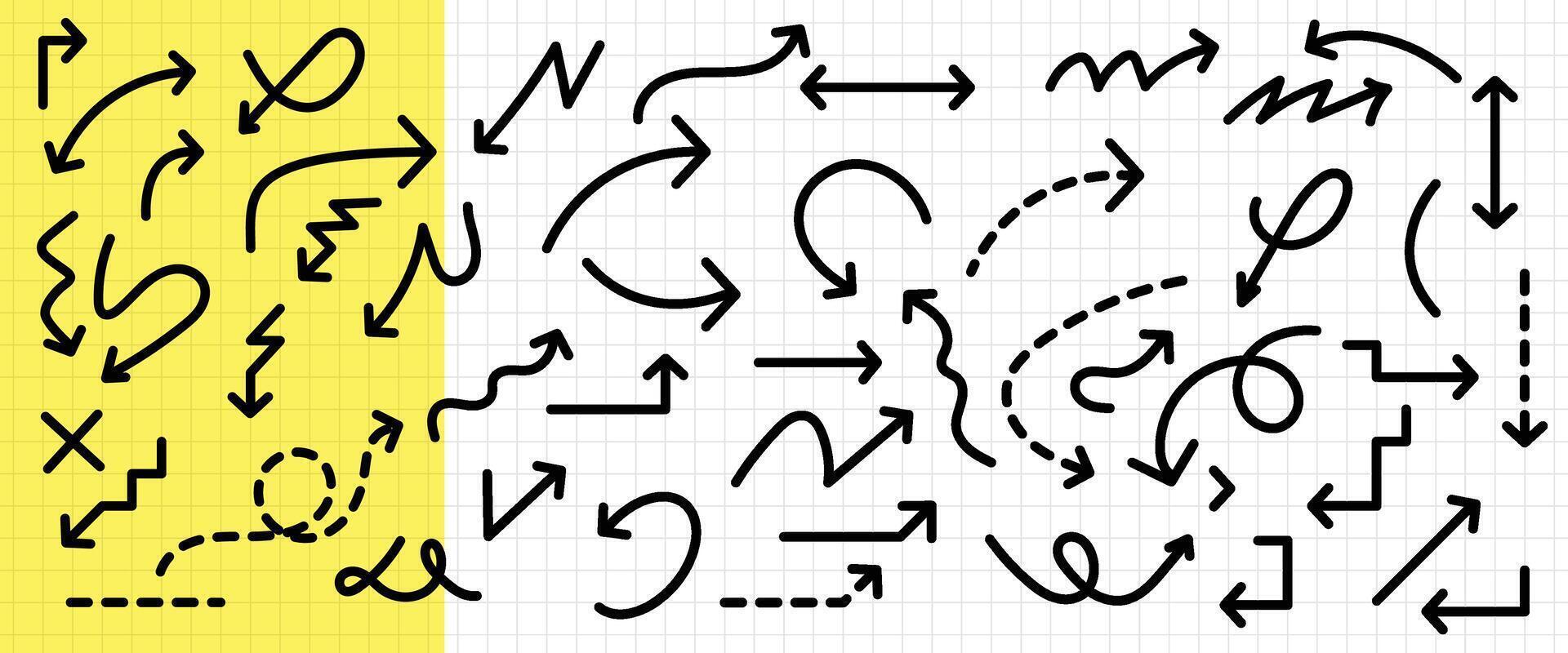 Hand-Drawn Black Arrow Collection - Simple Line Art in Various Styles vector