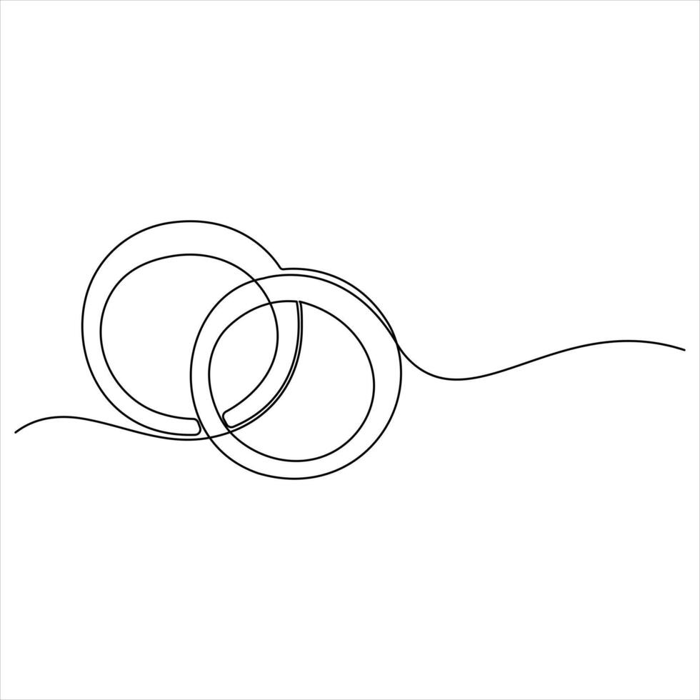 Continuous single line drawing of wedding rings romantic elegance concept and symbol proposal engagement and love marriage invitation outline design illustration vector