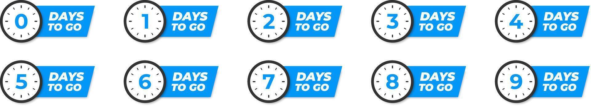Countdown of days to go. Badge time left. Number 1, 2, 3, 4, 5, 6, 7, 8, 9, 0. vector