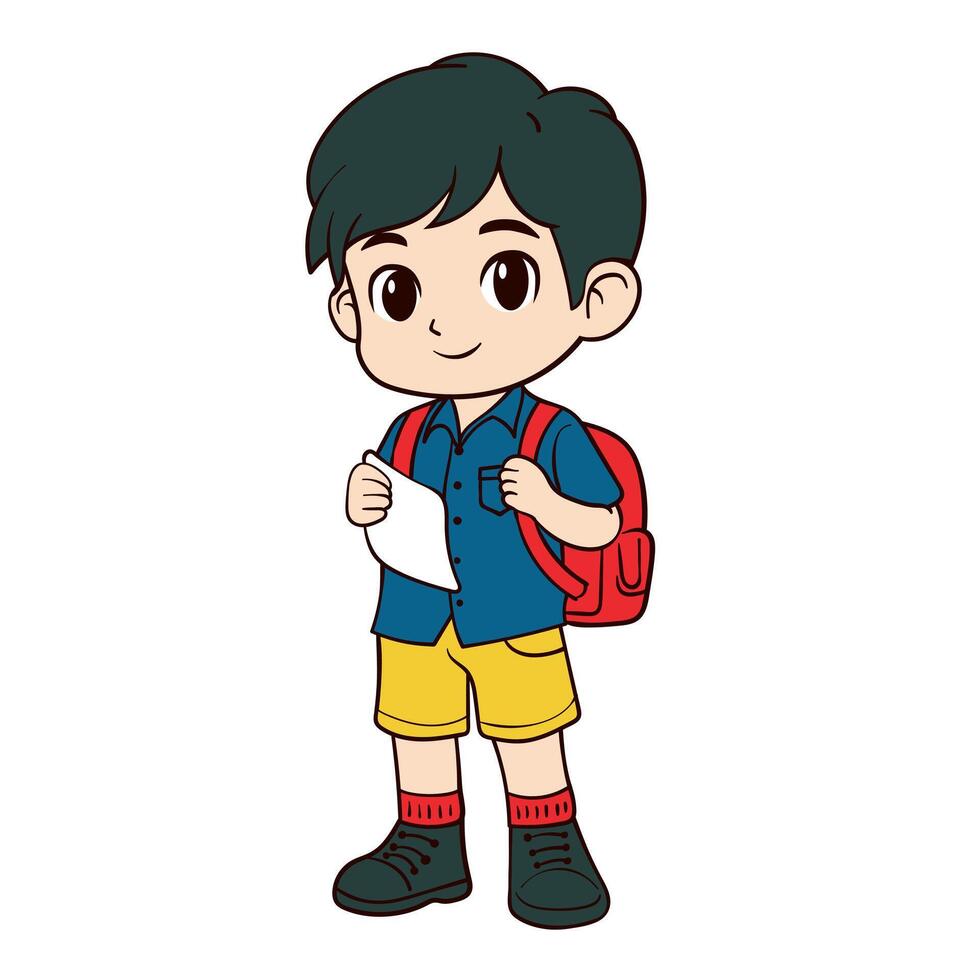 A Smart Boy Holding a Paper and Smiling Brightly vector