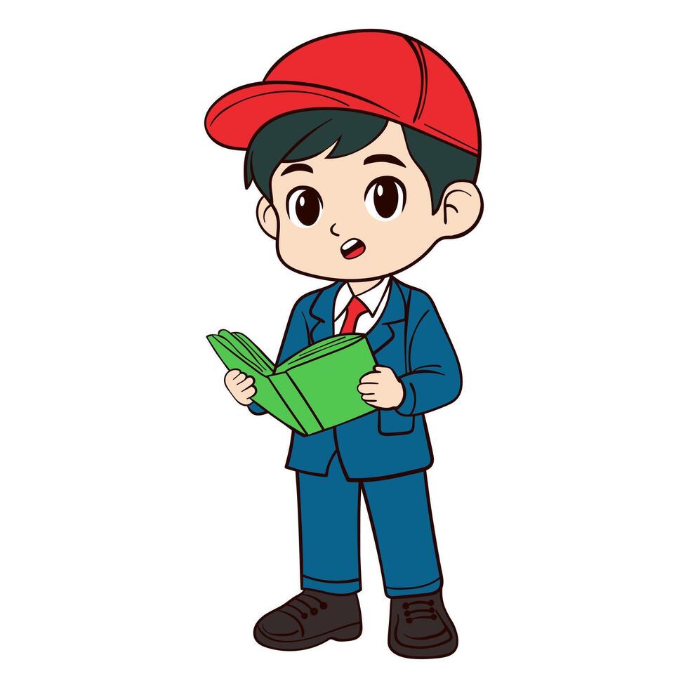 An Ambitious Kid Holding a Book Enthusiastically vector