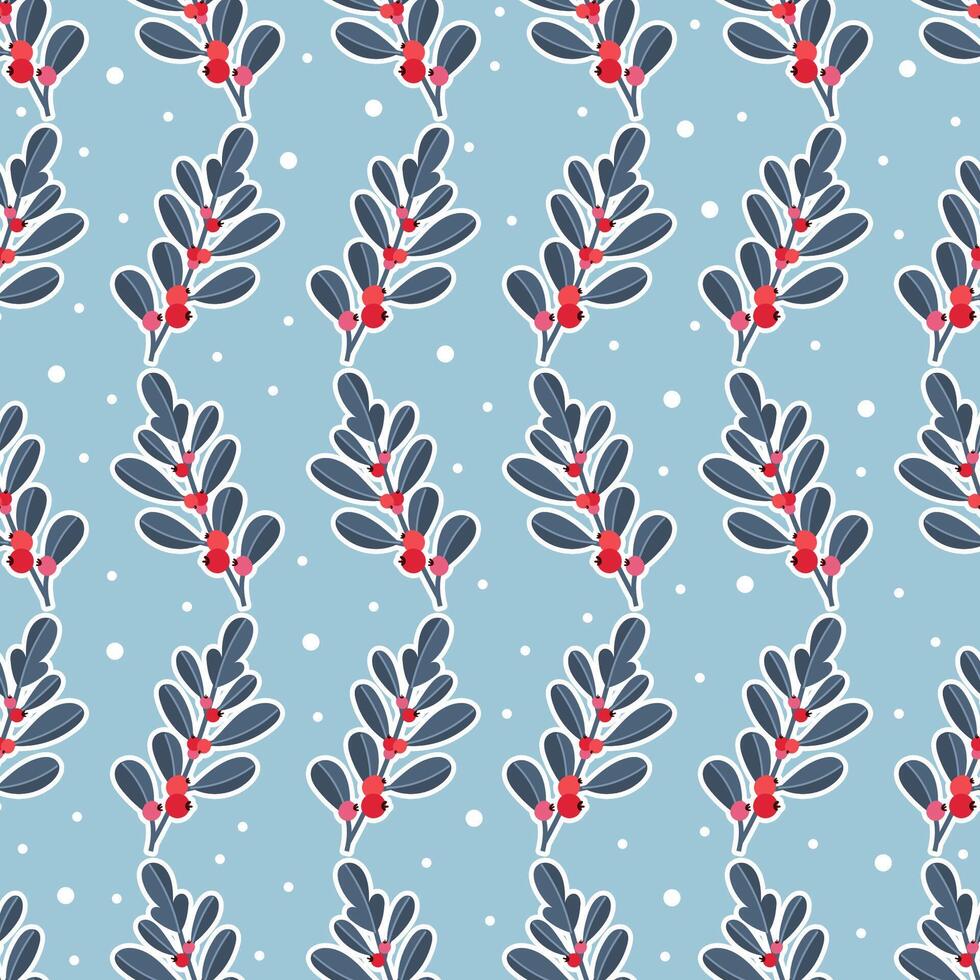 Cute seamless winter pattern with branches and red berries. Botanical Ornament for greeting cards, textile, wrapping paper. Flat illustration vector