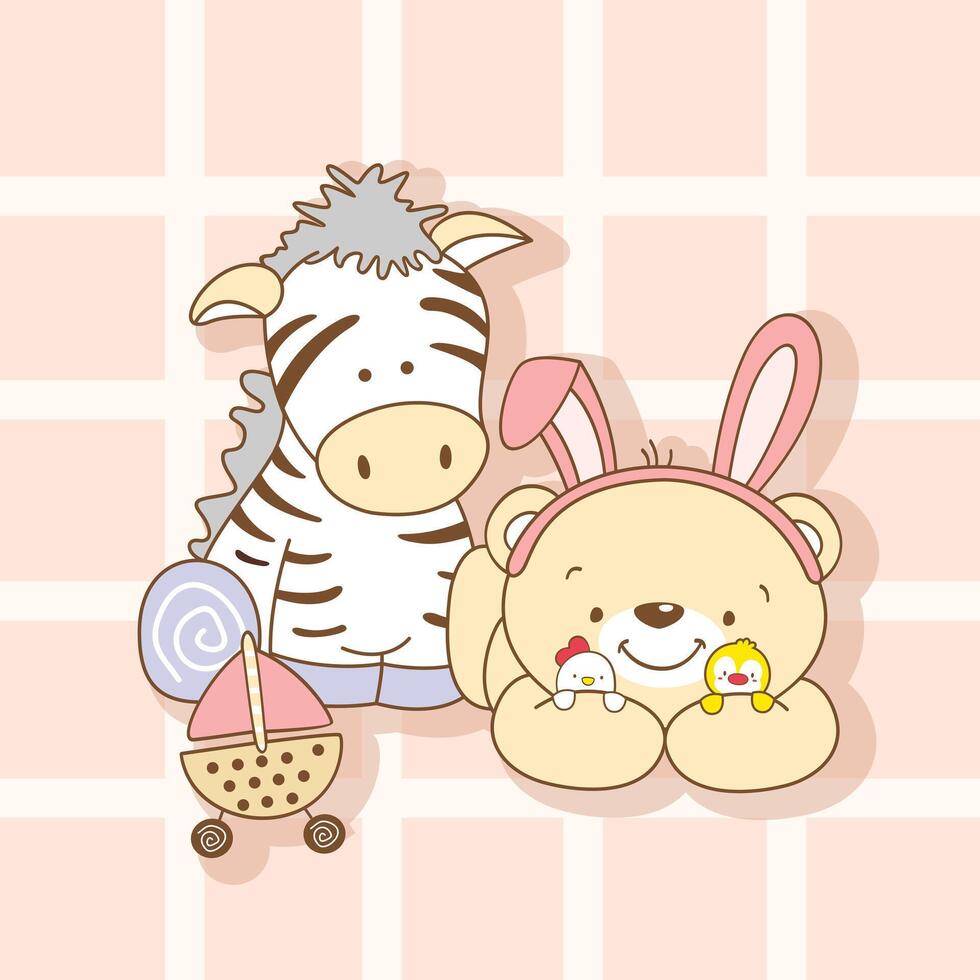 Adorable Zebra and Bear Friends vector