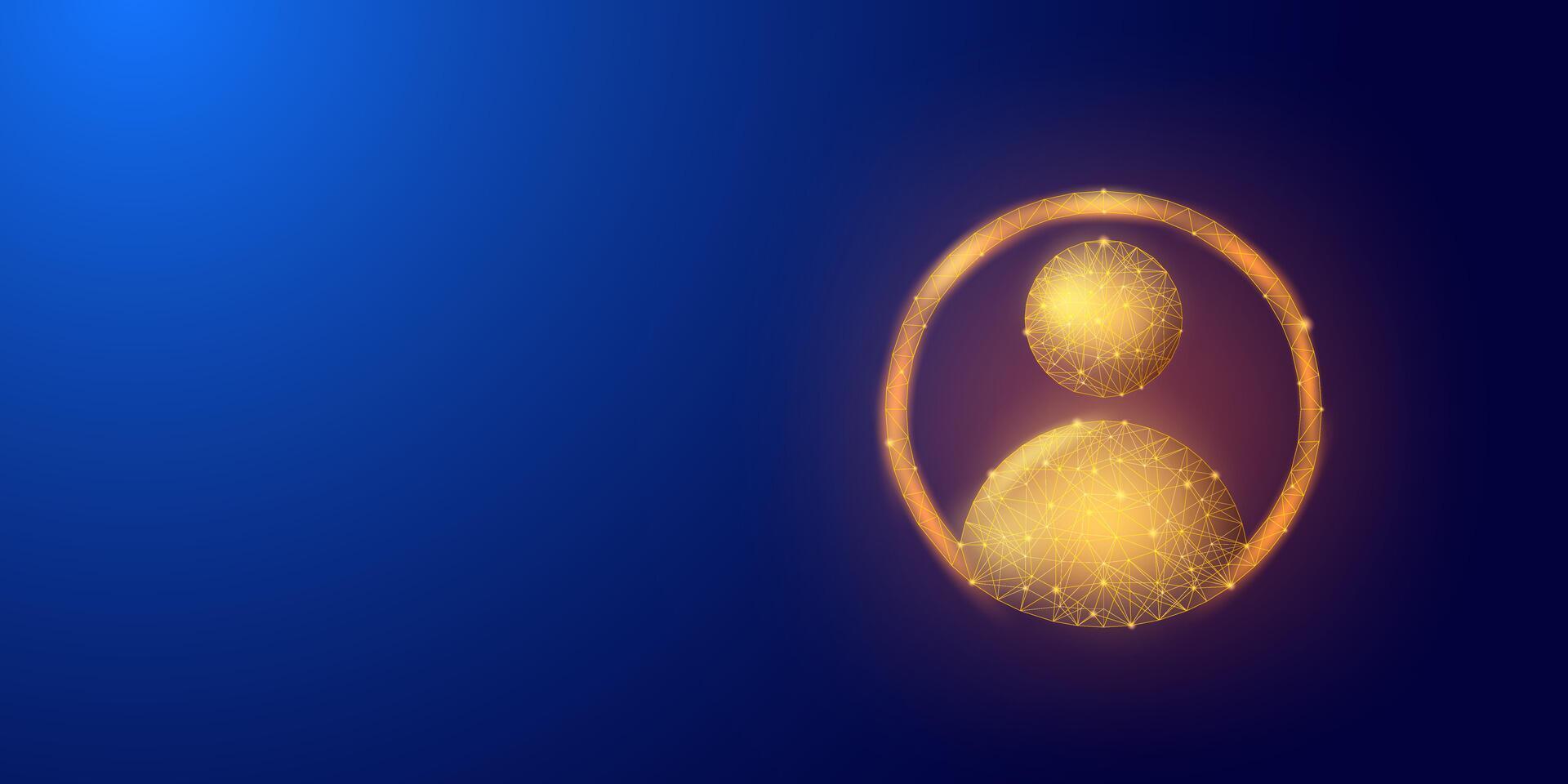 Digital user sign with low poly style in dark blue background, suitable for illustrations of homepages, landing pages, presentation backgrounds, user profiles, team connections, and business networks. vector