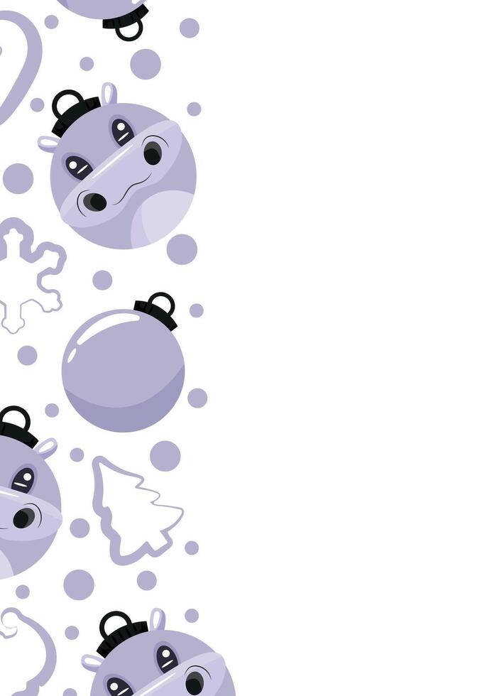 christmas or new year posters with round balls and different christmas toys with violet hippo design, for different holiday ads and banners vector