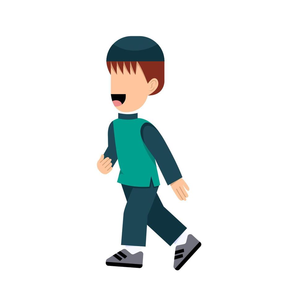 Muslim Kid Running Faceless Character vector