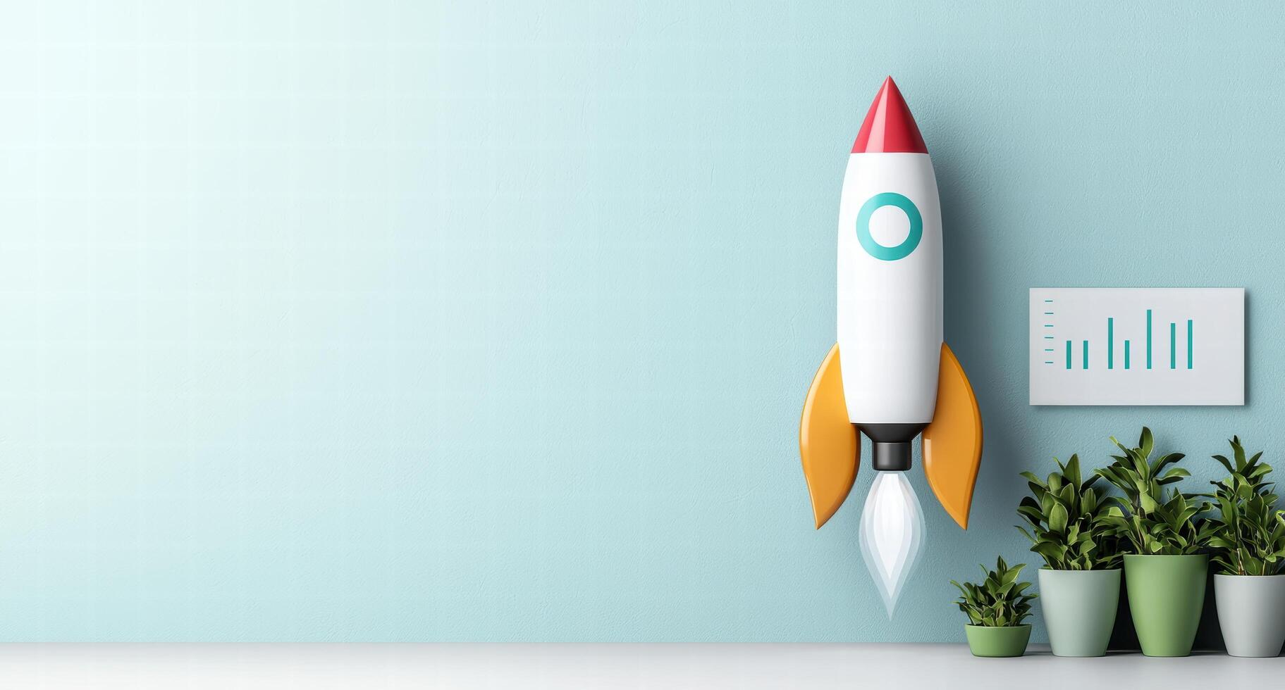 Startup business concept with rocket and analytics chart photo