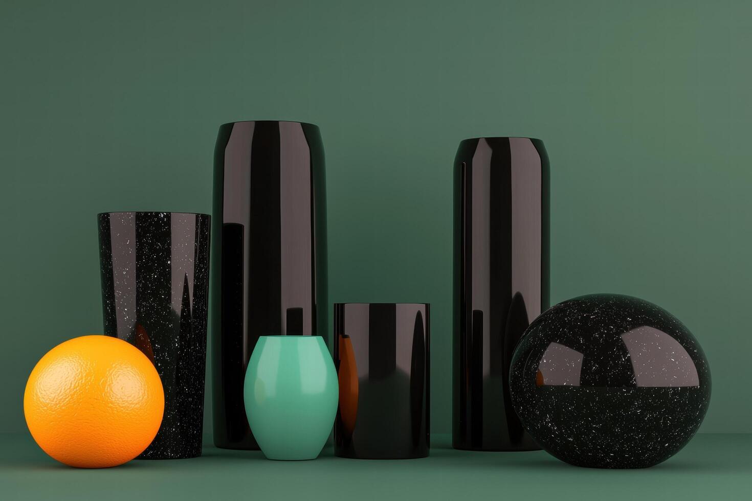 Artistic still life with modern glassware and fresh orange photo