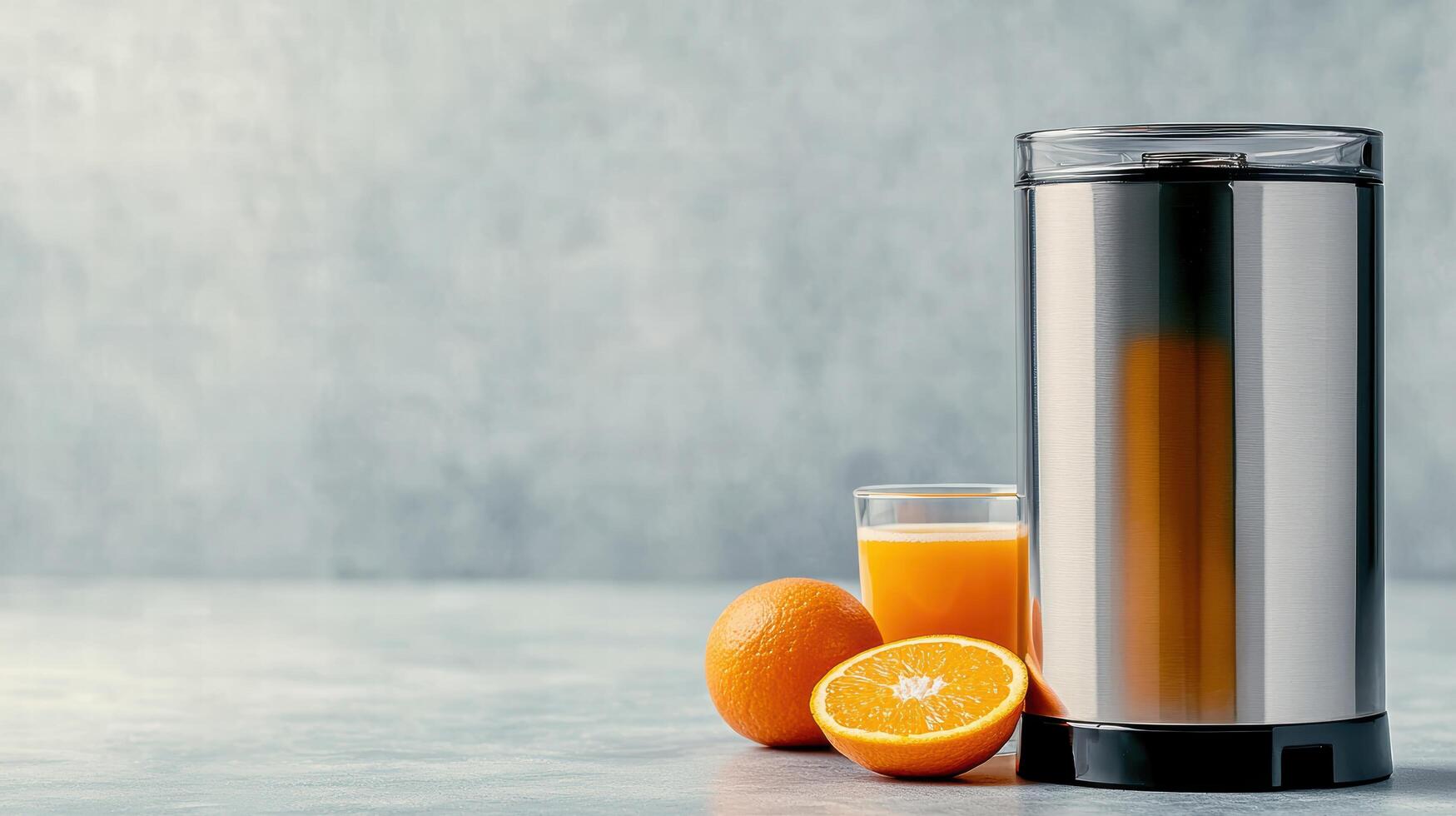 Fresh orange juice with juicer photo