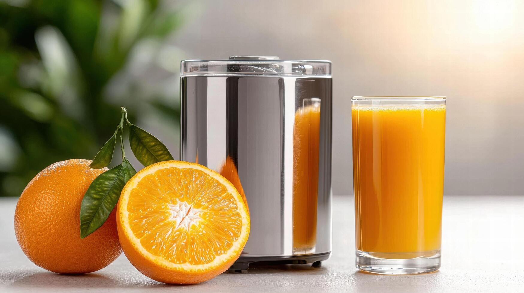 fresh orange juice and juicer photo
