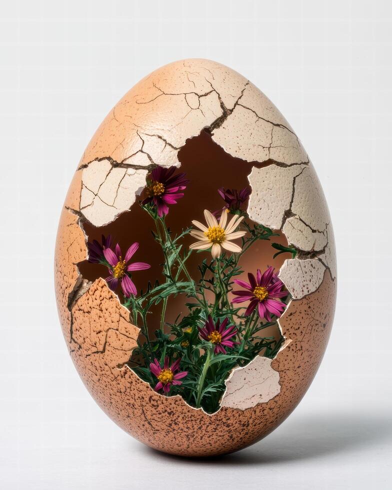 cracked egg with flowers photo