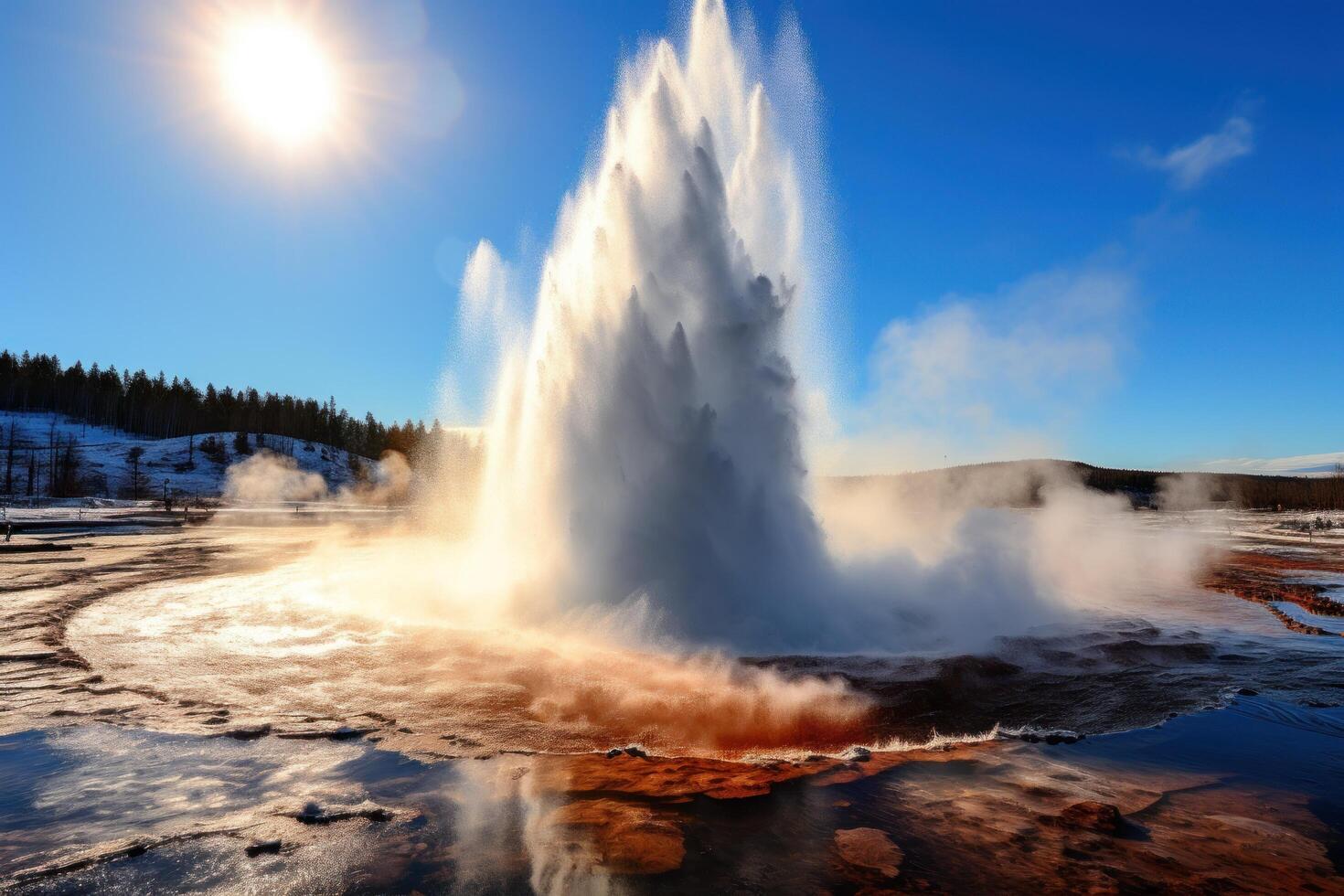Powerful Geyser Eruption in Snowy Landscape photo