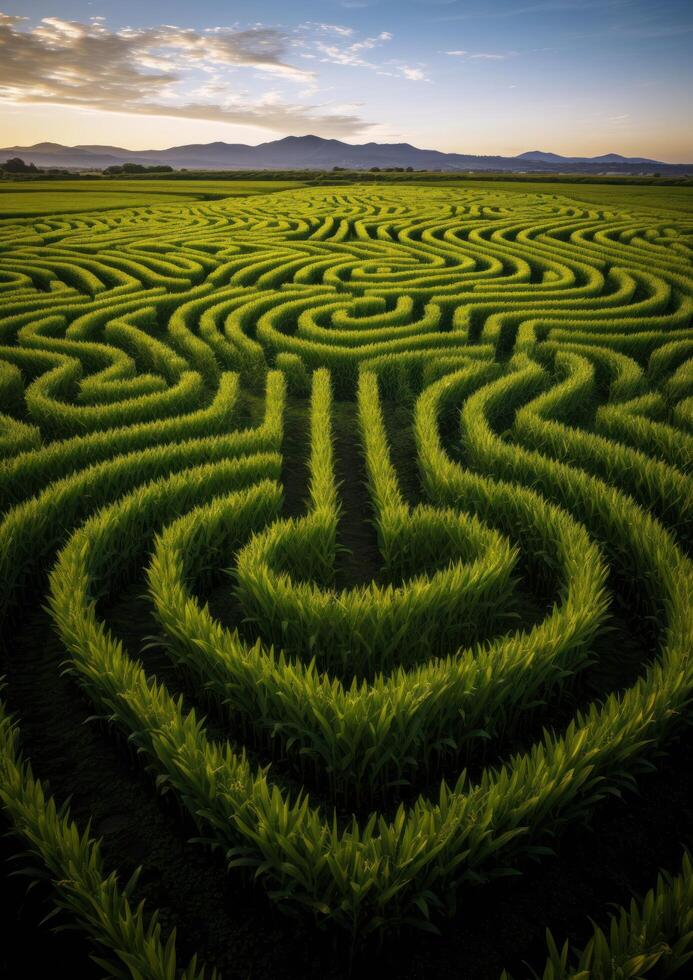 Mesmerizing Maze Like Patterns in Lush Green Field photo