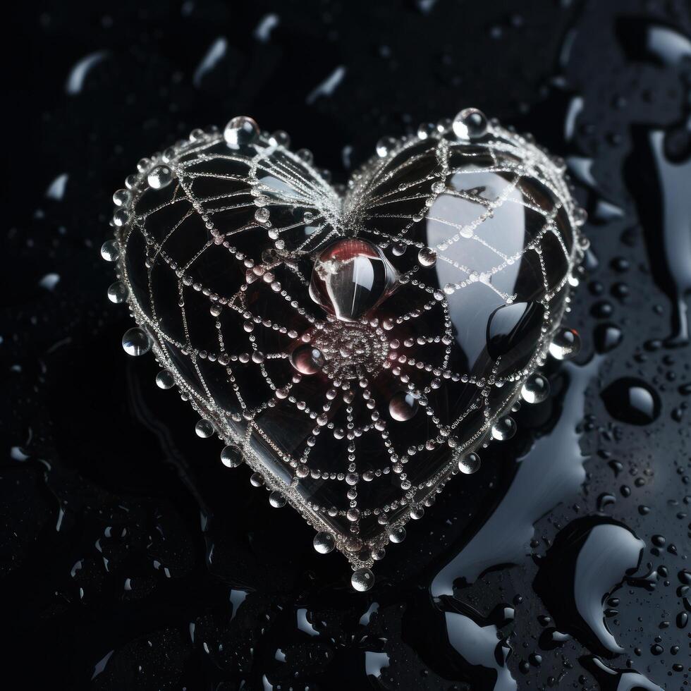 Intricate Heart Shaped Web with Raindrops photo