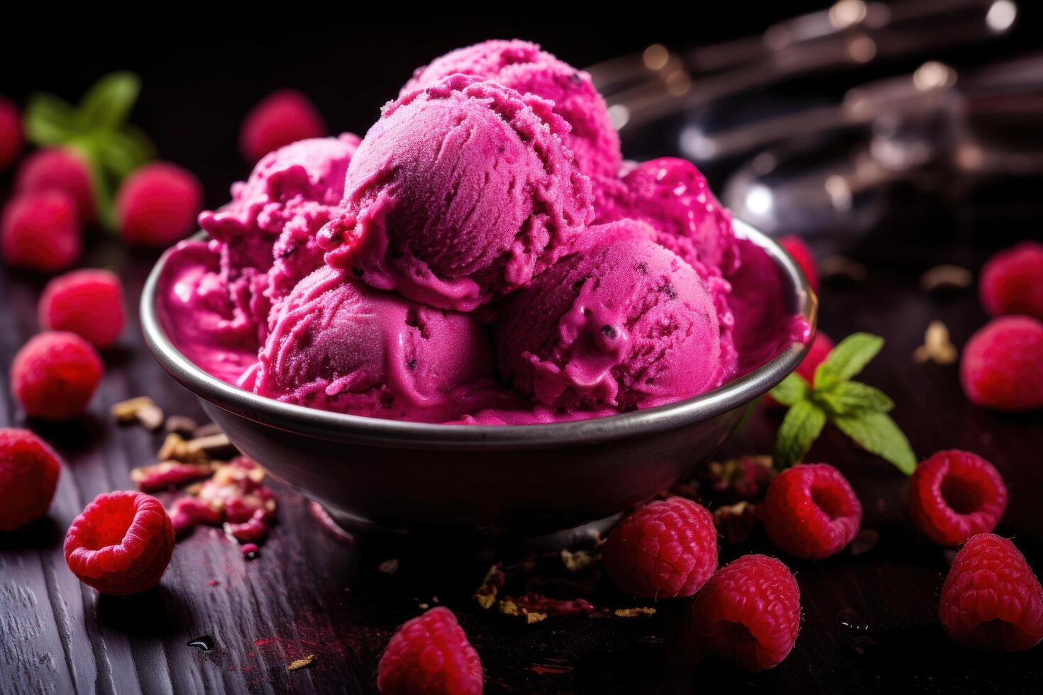 Delicious raspberry ice cream photo