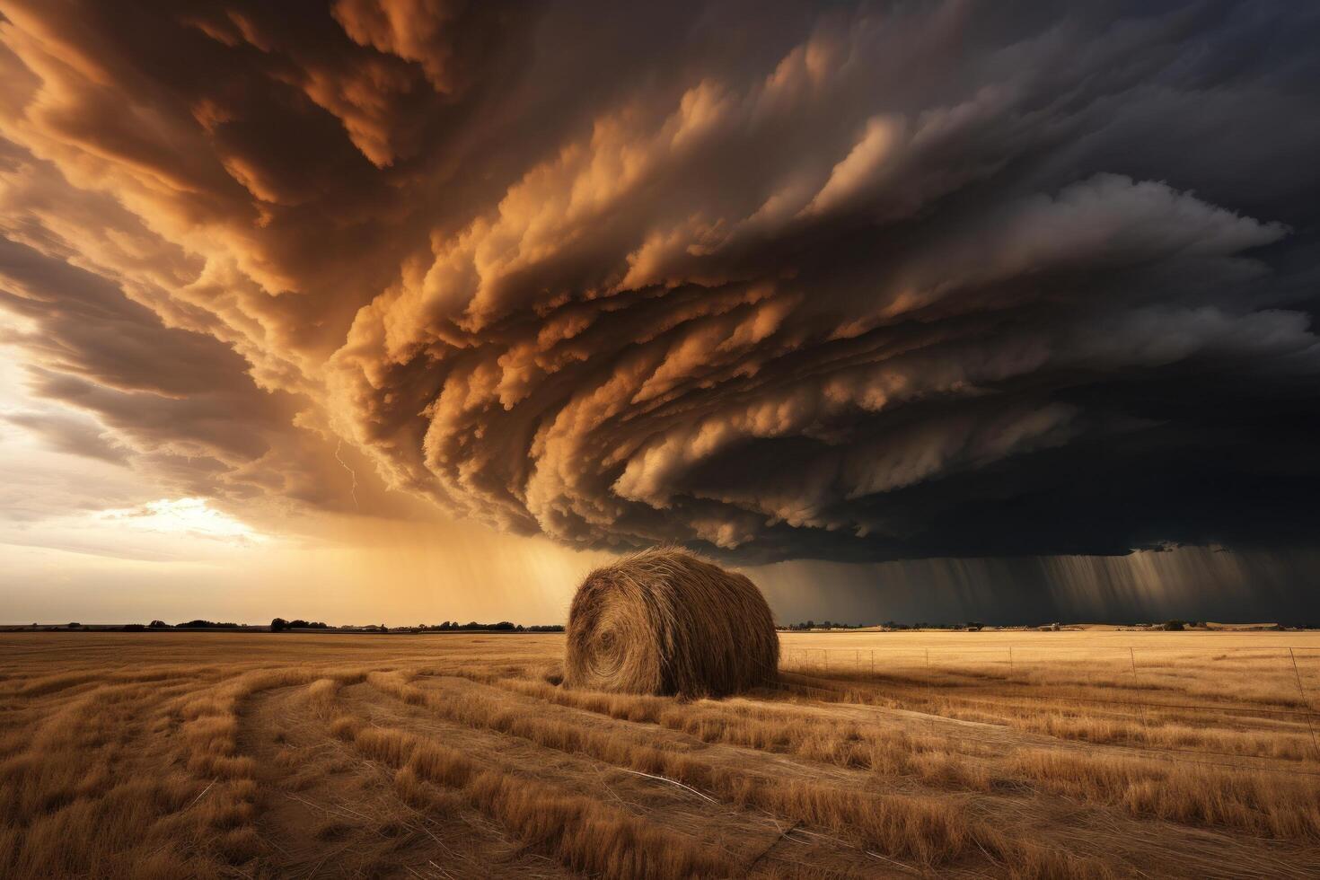 Dramatic storm clouds over a rural landscape photo