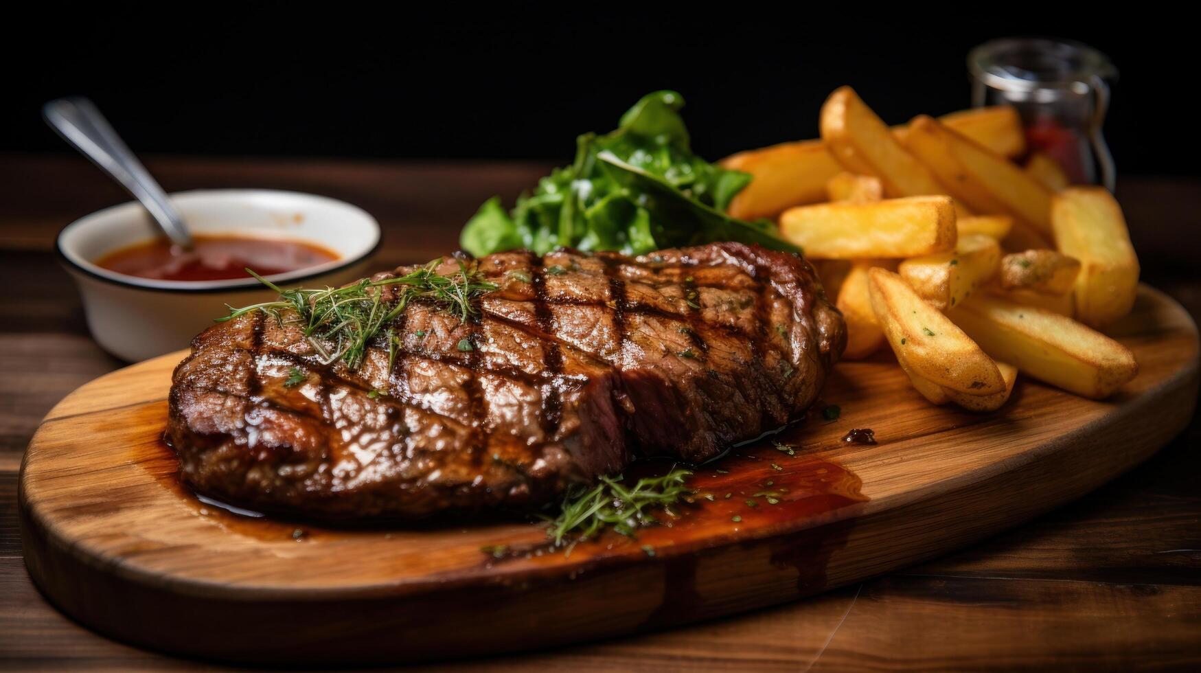 Grilled Steak with Fries and Salad photo