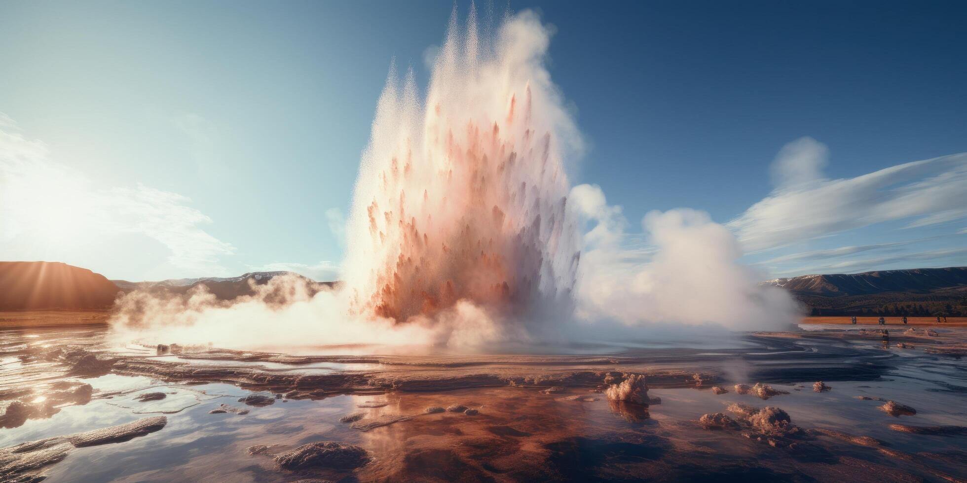 Erupting Geyser in Volcanic Landscape photo
