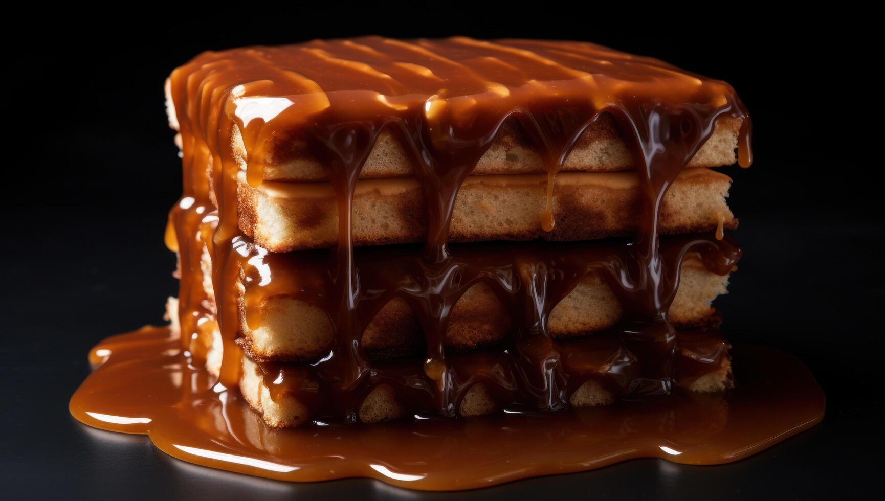 Delicious caramel drizzled cake photo