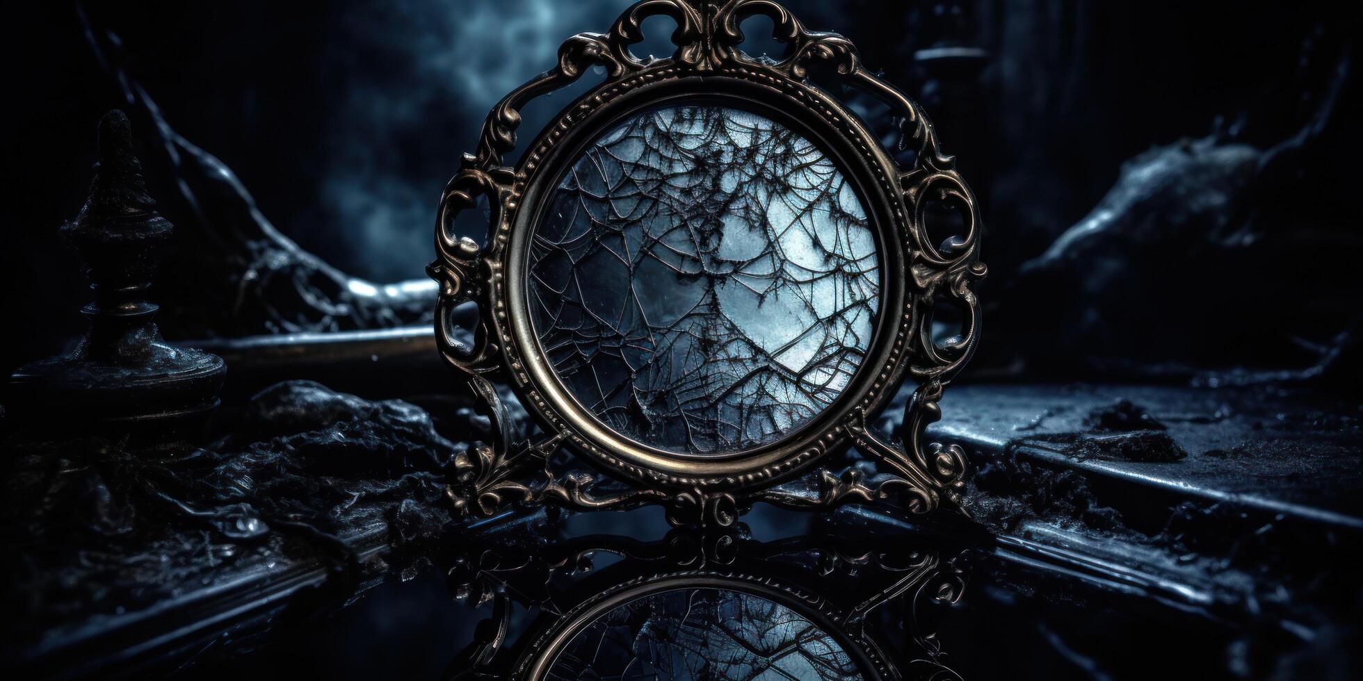 Mysterious Cracked Glass in Ornate Frame photo