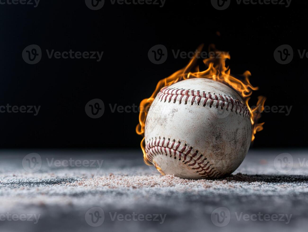 Burning baseball on dark background photo