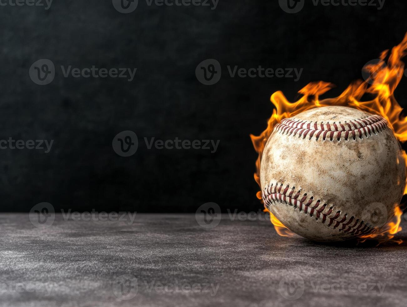 Burning baseball on dark background photo