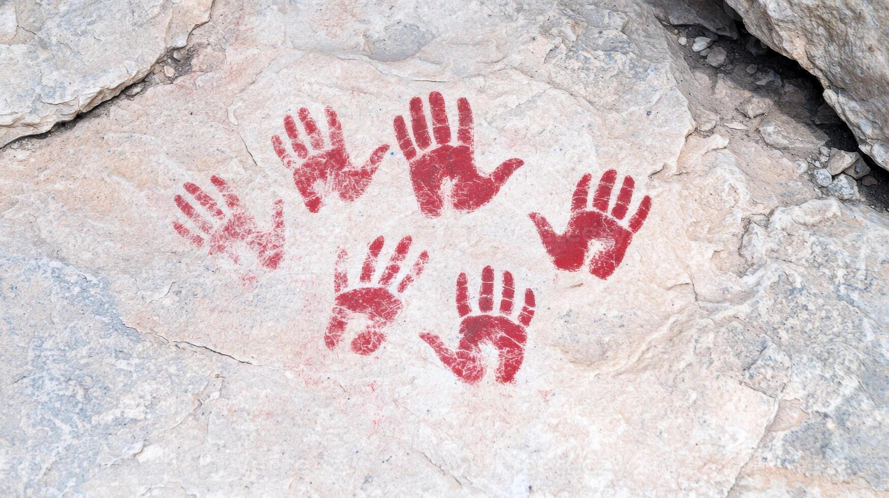 Handprints on rock wall photo
