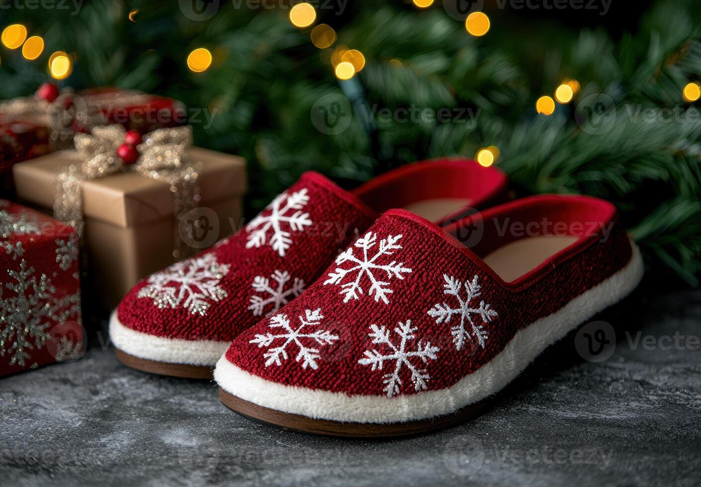 cozy christmas slippers with snowflake pattern photo