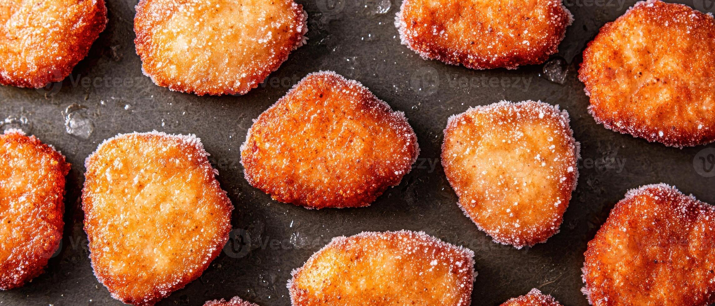 Delicious homemade fried chicken nuggets on a dark background photo