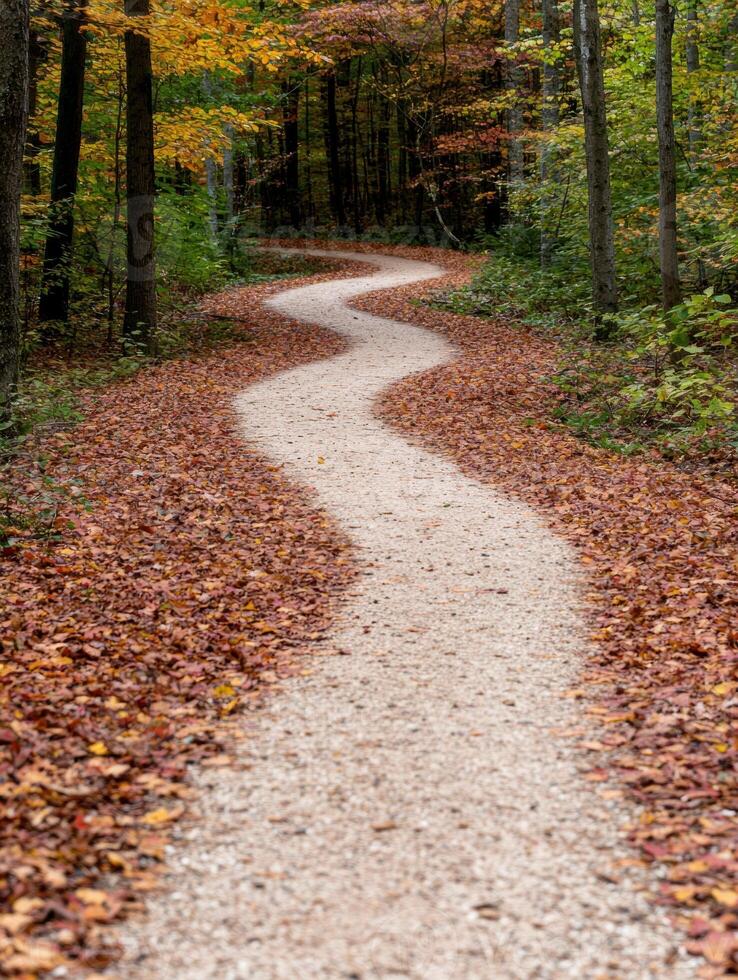 Winding path through autumn forest photo