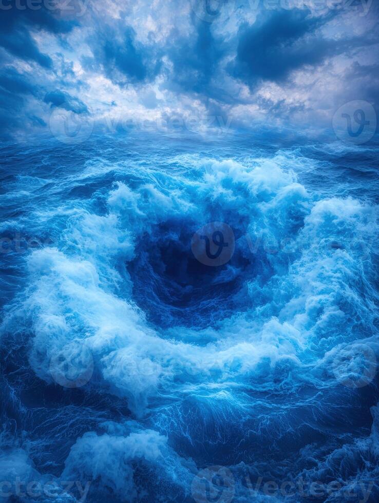 Powerful ocean waves crashing against the stormy sky photo
