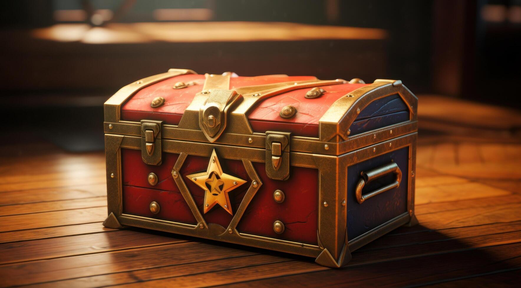Ornate Treasure Chest on Wooden Floor photo