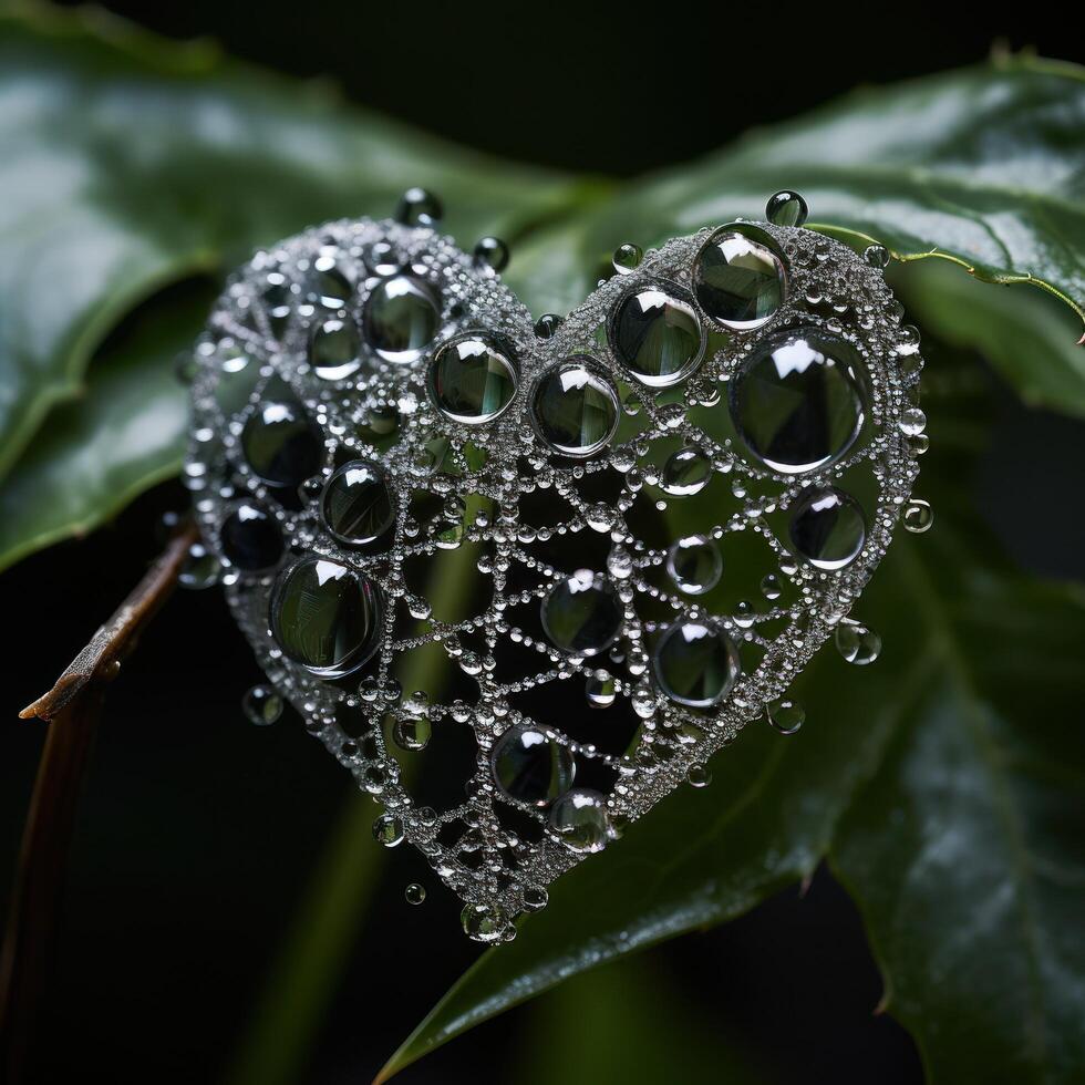 Dew covered leaf with water droplets photo