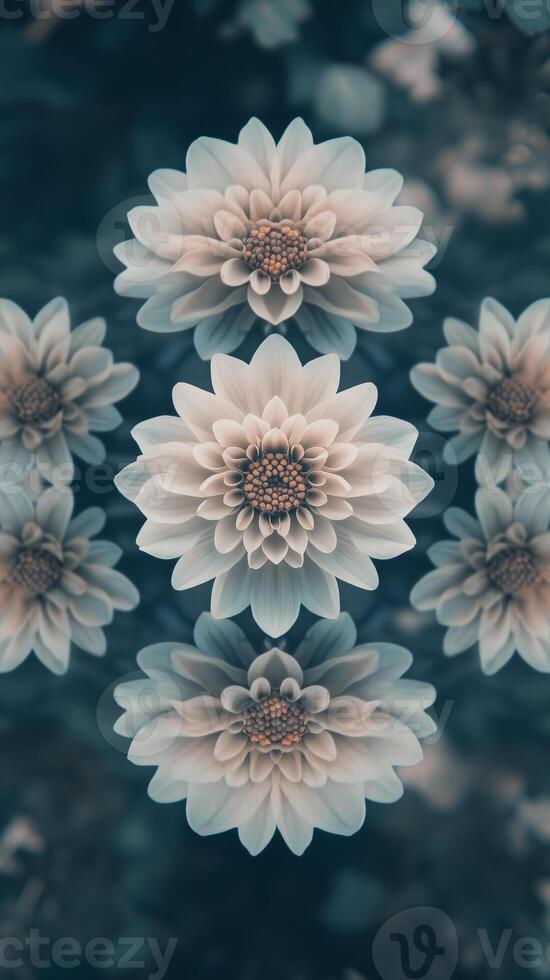 Flower heads arranged in symmetrical pattern layout, wallpaper photo