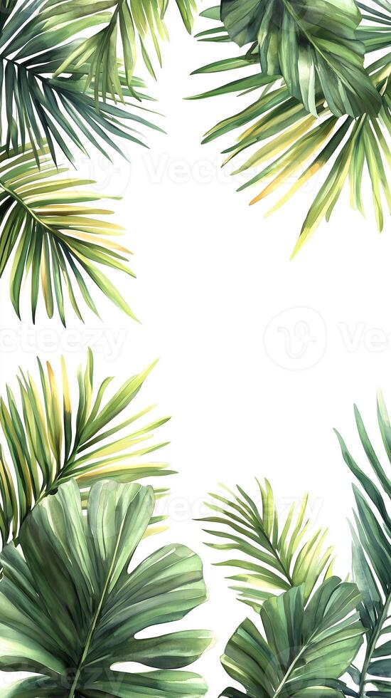Palm fronds extending from a central point of growth, photorealistic photo
