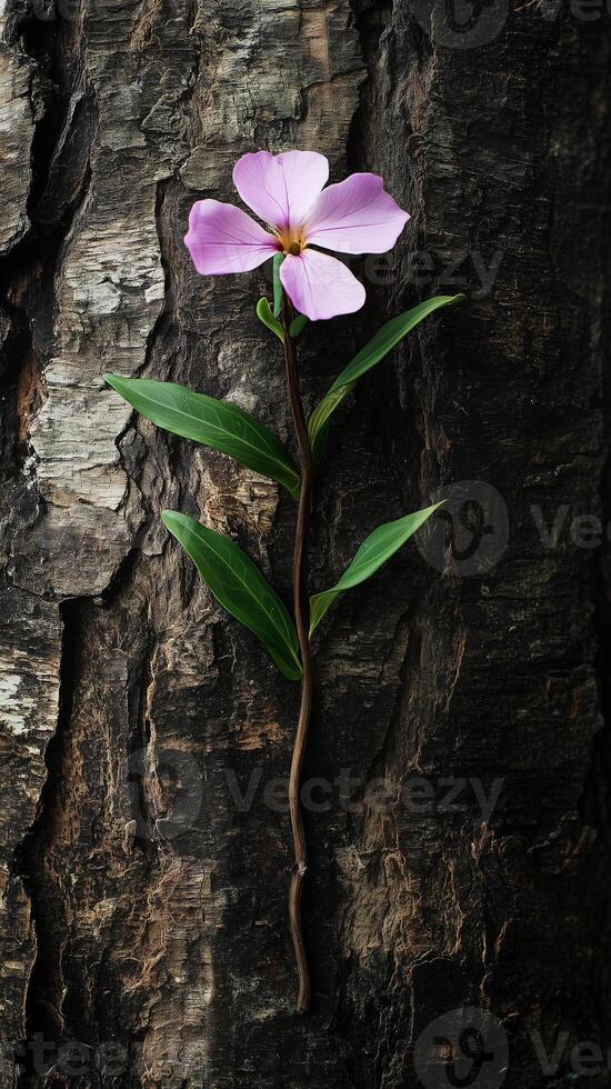 Miltonia stems spreading across cork bark, wallpaper art photo