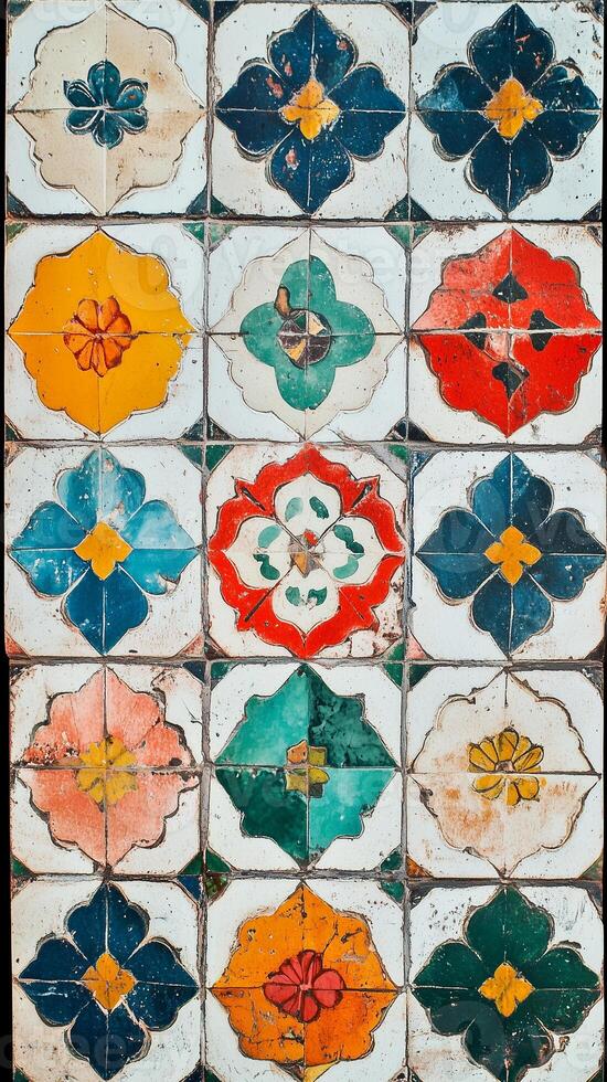 Repeating flower motifs arranged in geometric formation, wallpaper art photo