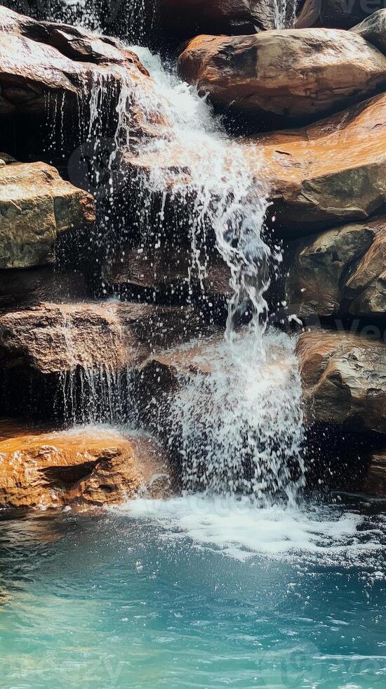 Cascading water over a rock shelf into a pool , wallpaper art photo