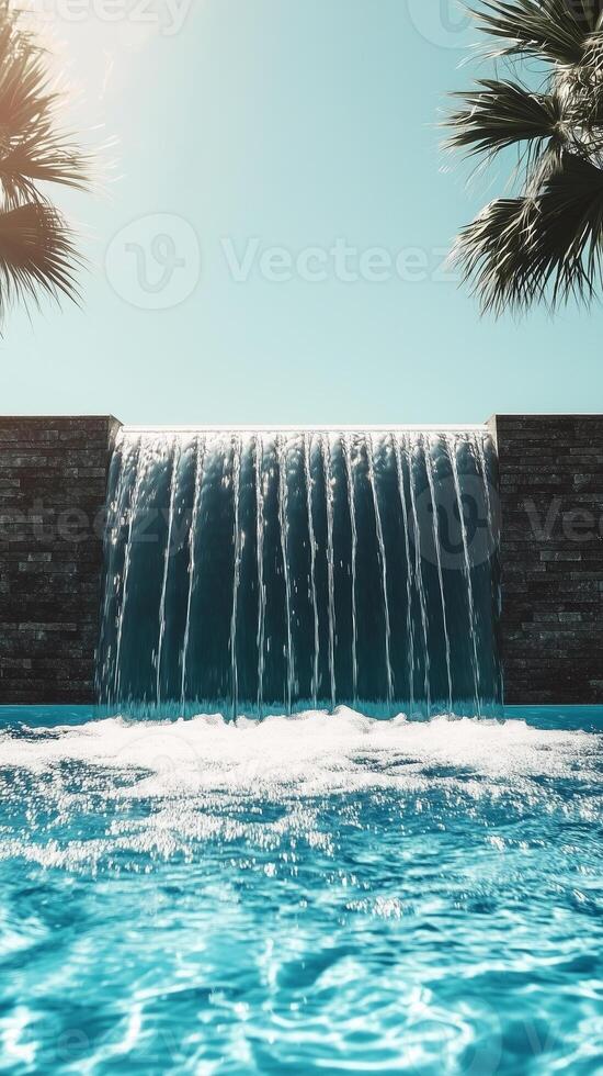 Waterfall dropping over a ledge toward a calm pool below , wallpaper art photo