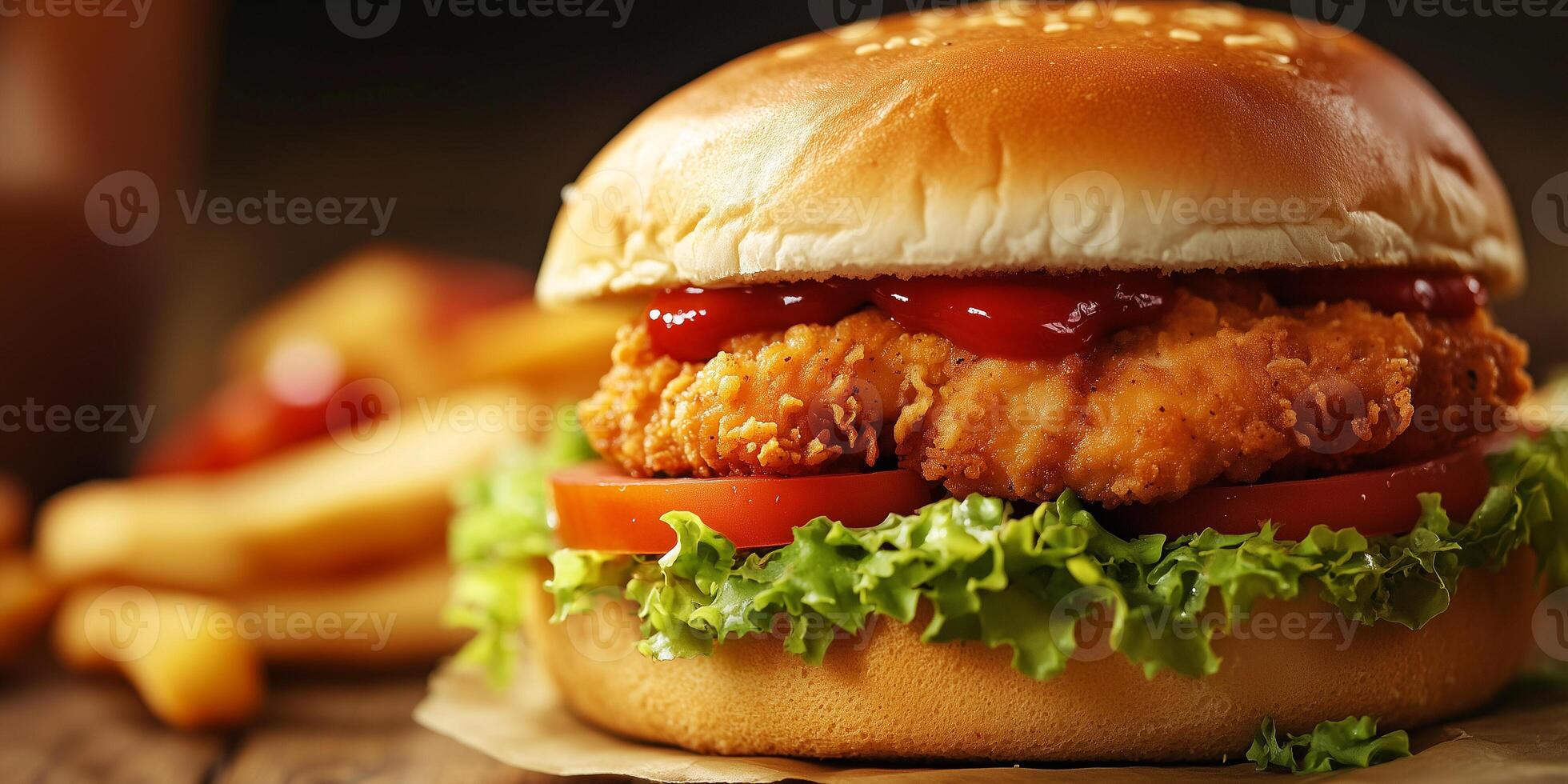 Close-up of chicken sandwich with visible filling, culinary photography photo