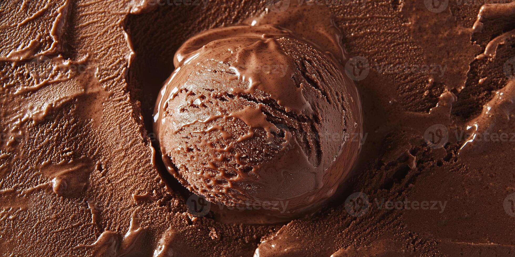 Close-up of a chocolate ice cream scoop, showing rich texture and even surface, food photography photo